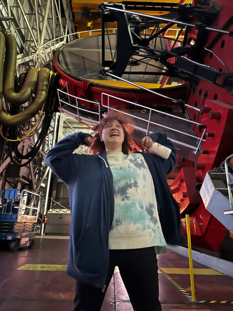 Teen Camper is excited by the 8.4 m mirrors of the Large Binocular Telescope.